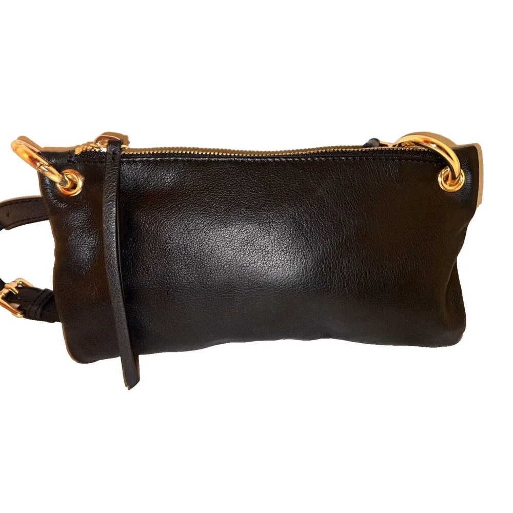 Margot Black Pebbled Leather Crossbody Bag Gold Hardware Adjustable Strap Slim